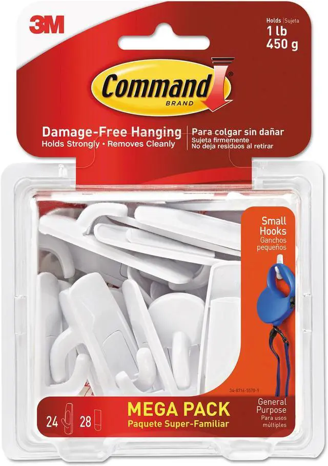 Alt view image 7 of 14 - Command General Purpose Hooks 1lb Capacity Plastic White 24 Hooks 28 Strips/Pack