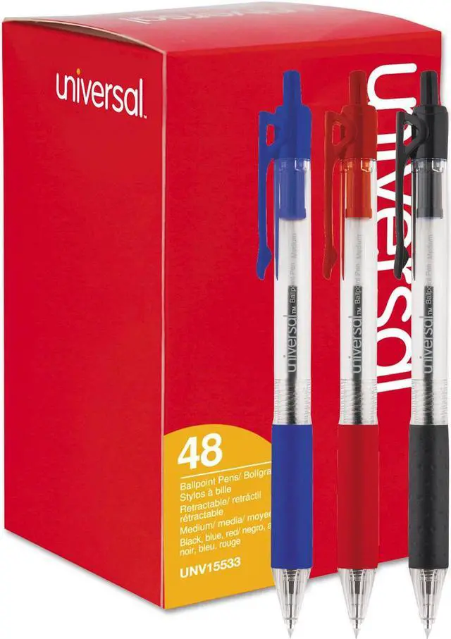 Alt view image 14 of 17 - Universal Comfort Grip Clear Barrel Retractable Ballpoint Pen Black Ink 1mm 48/Set 15533