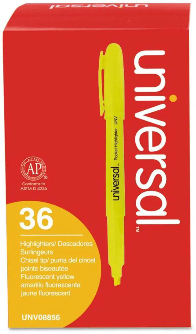 Alt view image 12 of 16 - Universal Pocket Clip Highlighter Chisel Tip Fluorescent Yellow Ink 36/Pack 08856