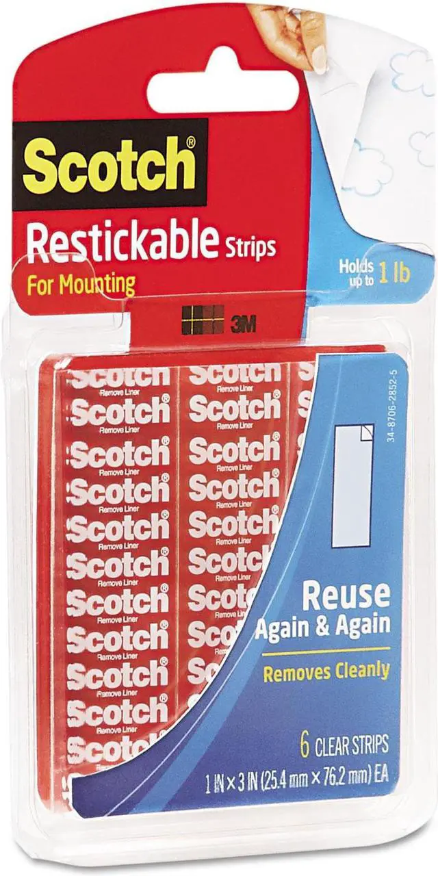 Alt view image 16 of 20 - Scotch Restickable Mounting Tabs 1" x 3" Clear 6/Pack R101