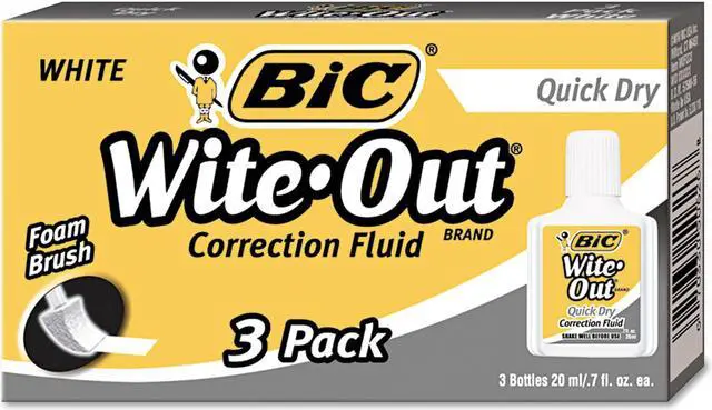 Alt view image 4 of 20 - Bic Wite-Out Quick Dry Correction Fluid 20 ml Bottle White 3/Pack WOFQD324