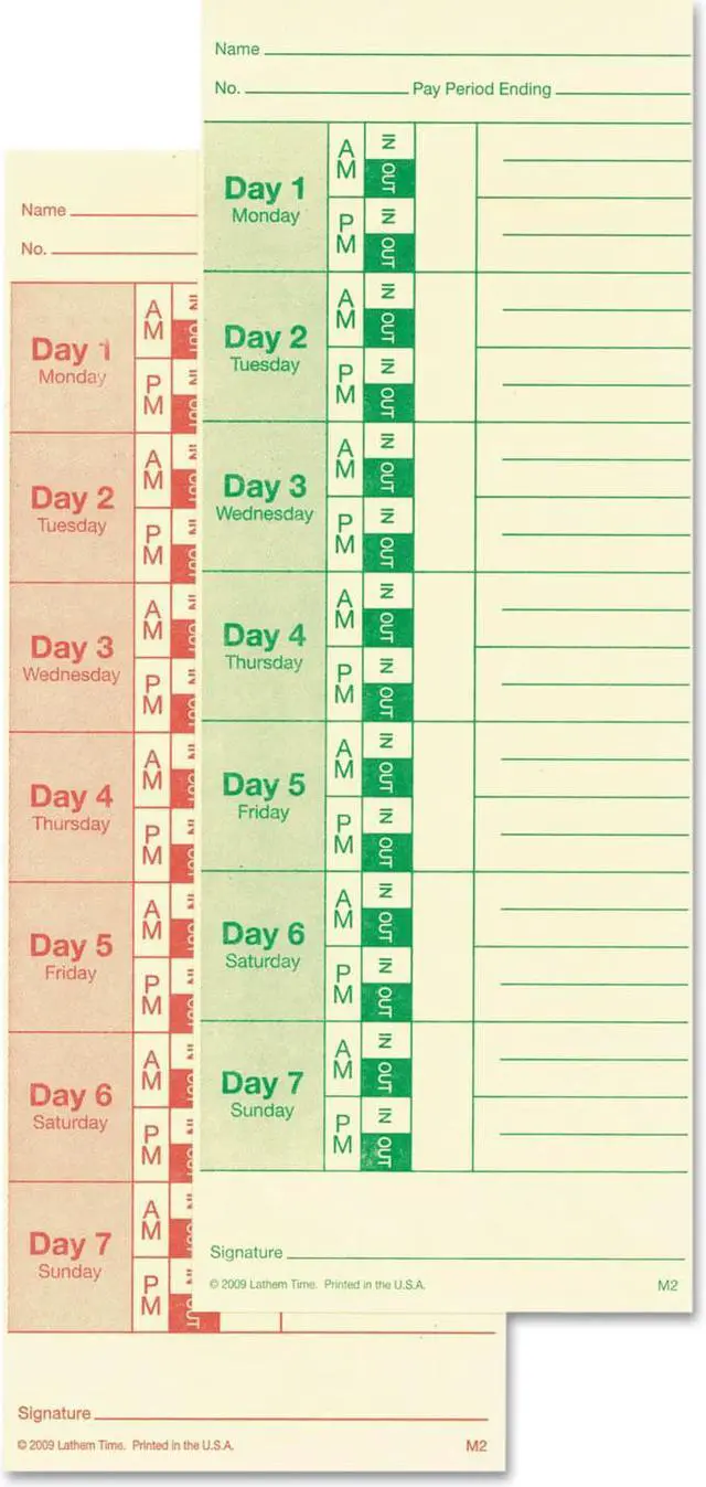 Alt view image 6 of 6 - Universal Time Card, Side Print, 3 1/2 x 9, Bi-Weekly/Weekly, 2-Sided 100/Pack
