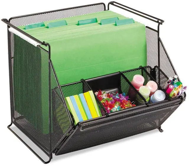 Alt view image 9 of 12 - Onyx Stackable Mesh Storage Bin, 4-Compartment, 14 X 15 1/2 X 11 3/4, Black