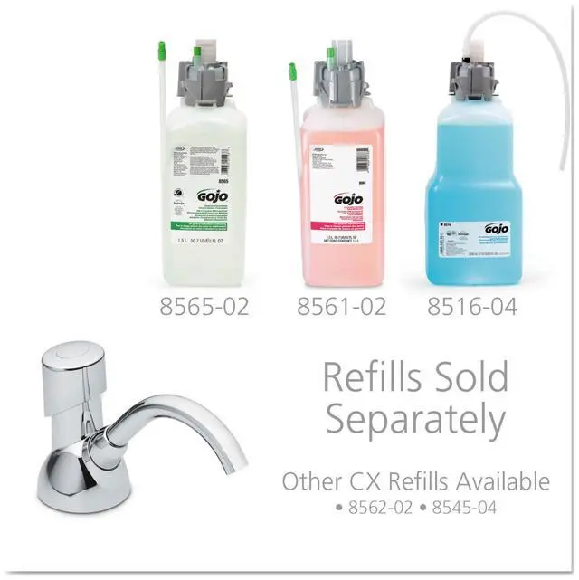 Alt view image 9 of 11 - GOJO 850001 CX Counter Mount Foam Soap Dispenser, 1500mL, 4 1/2w x 11 7/8d x 4 1/2h, Chrome, 1 Each