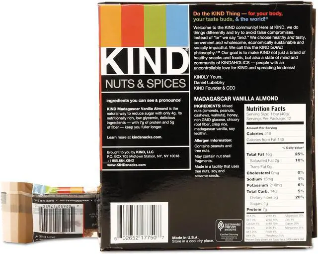 Alt view image 12 of 14 - KIND 17850 Nuts and Spices Bar, Madagascar Vanilla/Almond, 1.4 oz, 12/Box