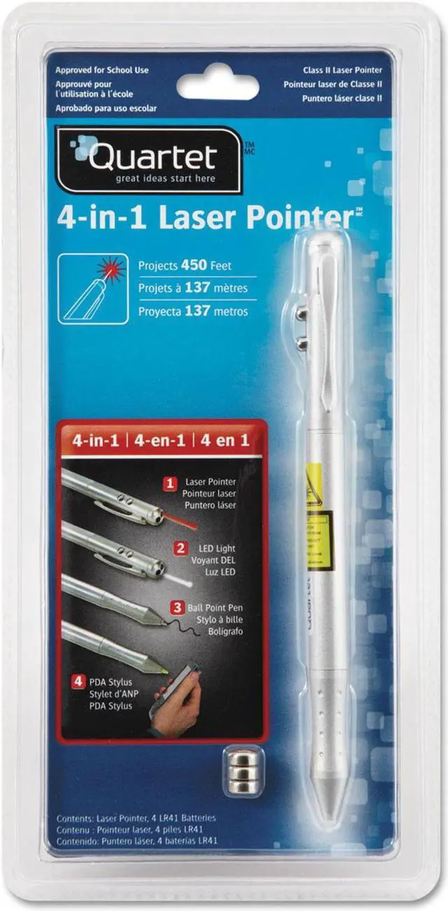 Alt view image 13 of 15 - Quartet MP-2800Q 4-Function Executive Laser Pointer, Class 2, PDA Stylus, Pen, LED Light, Silver