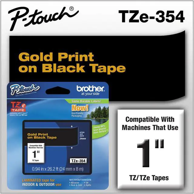 Alt view image 9 of 17 - Brother TZe-354 Labelling Tape Cassette - Gold on Black, 24mm wide
