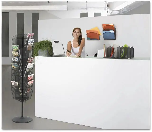 Alt view image 16 of 18 - Safco Onyx Mesh Rotating Magazine Display 30 Compartments 16-1/2w x 66h Black