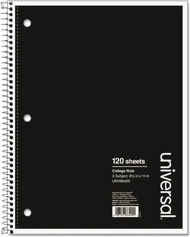 Alt view image 2 of 5 - Universal 3 Sub. Wirebound Notebook 11 x 8 1/2 College Rule 120 Sheets Black Cover 66400