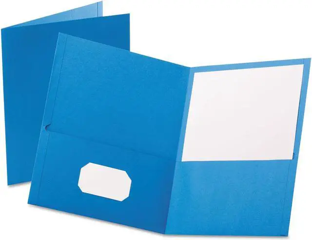 Main image of Oxford Twin-Pocket Folder Embossed Leather Grain Paper Light Blue 25/Box 57501