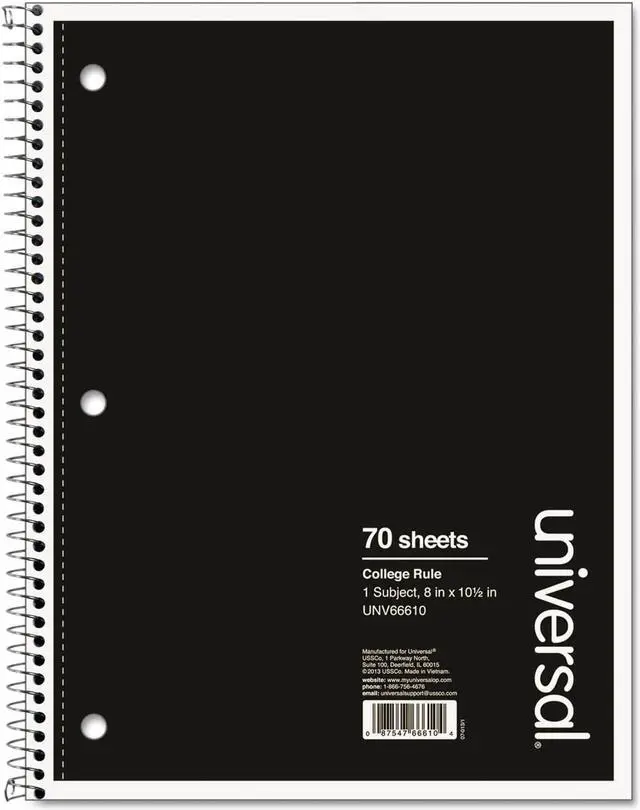 Main image of Universal 1 Sub. Wirebound Notebook 10 1/2 x 8 College Rule 70 Sheets Black