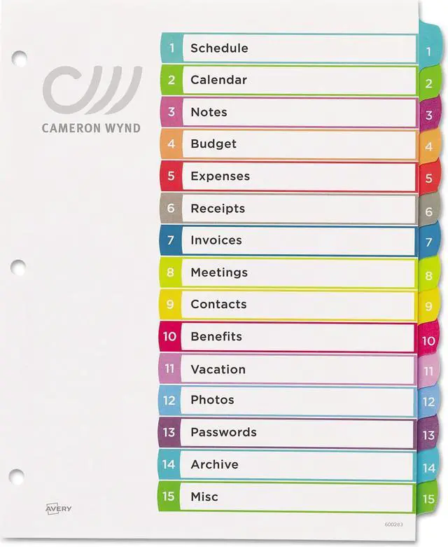 Alt view image 2 of 20 - Avery Ready Index Table of Contents Dividers Multicolor Tabs 1-15 Letter 11845