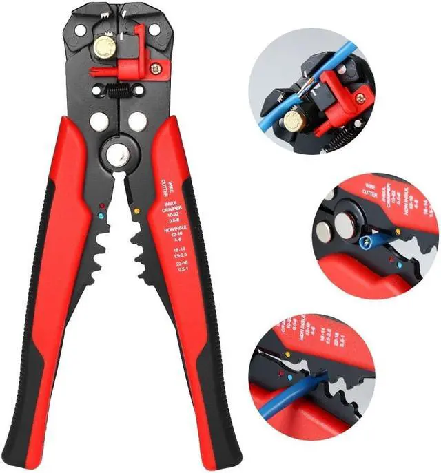 Alt view image 3 of 6 - Multi-functional 8" Self-adjusting Cable Wire Stripper With Cutter & Crimper Automatic Wire Stripping Pliers Crimping Tool 10-24AWG - Red