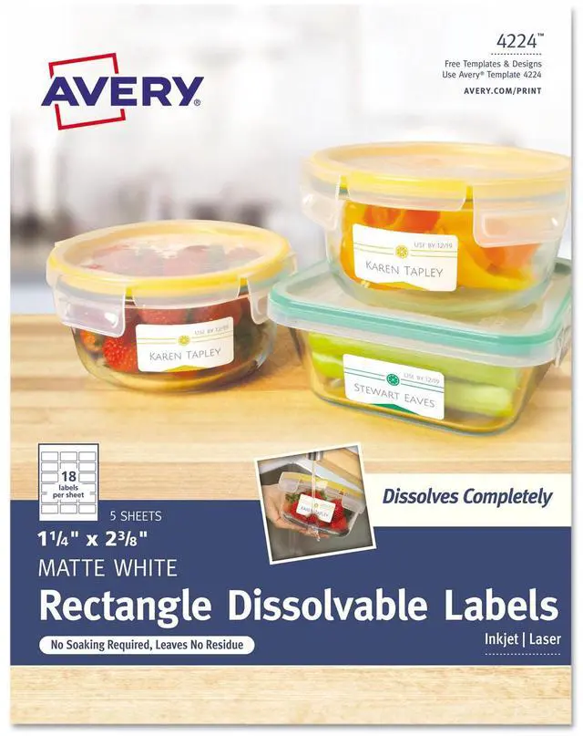 Alt view image 10 of 15 - Avery Printable Dissolvable Rectangle Labels, 1-1/4" x 2-3/8", White, 90 Customizable Labels (4224)