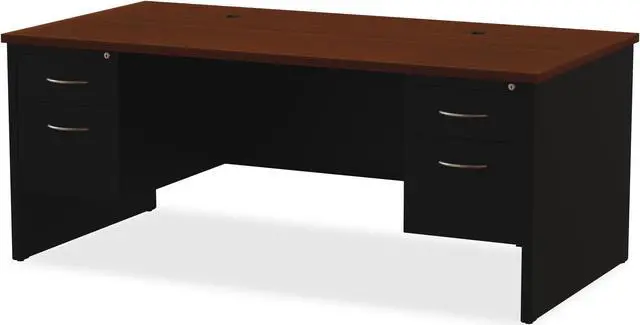 Alt view image 6 of 6 - Lorell Double Pedestal Desk 36"x72" Black/Walnut 79139