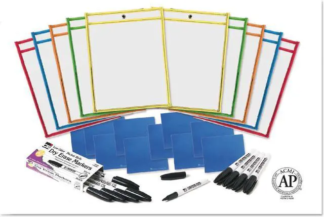 Alt view image 4 of 8 - Charles Leonard Dry Erase Pocket Class Pack Assorted Primary Colors 10/Pack 29130