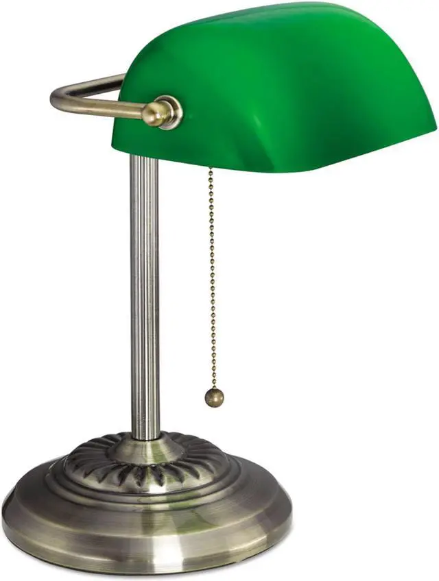 Alt view image 12 of 15 - Traditional Banker's Lamp, Green Glass Shade, Antique Brass Base, 14"h LMP557AB