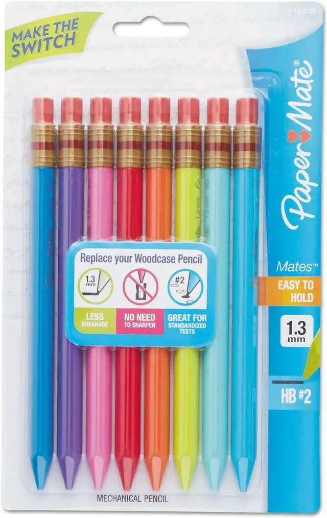 Alt view image 5 of 6 - Paper Mate 1862168 Mates Mechanical Pencils, 1.3 mm, Assorted, 8/Pk