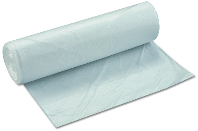 Main image of High-Density Commercial Can Liners, 45 gal, 13.97 mic, 40" x 48", Clear, Interleaved Roll, 25 Bags/Roll, 10 Rolls/Carton