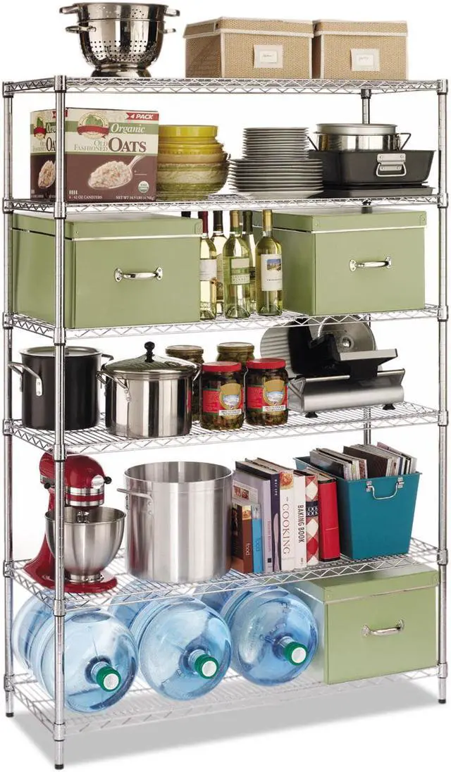 Alt view image 8 of 19 - Alera - 6TCOM4818BA - Commercial Wire Shelving, Six-Shelf, 48w x 18d x 72h, Black Anthracite