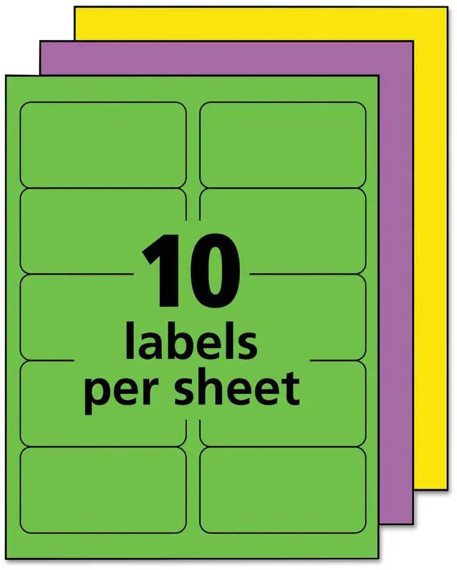 Alt view image 2 of 10 - Avery Neon Shipping Label Laser 2 x 4 Neon Assorted 500/Box 5956