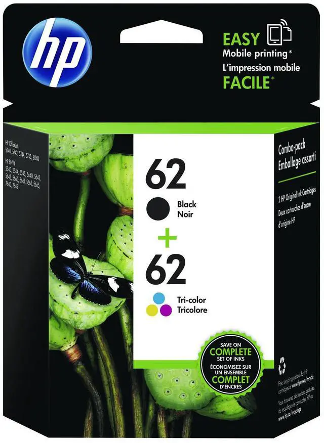 Alt view image 6 of 18 - HP 62 2-pack Black/Tri-color Original Ink Cartridges, N9H64FN#140
