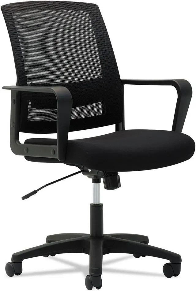 Alt view image 11 of 12 - OIF - OIFMS4217 - Mesh Mid-Back Chair, Fixed Loop Arms, Black