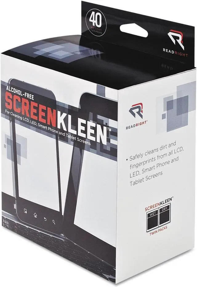 Main image of Read Right Screenkleen Alcohol-Free Wet Wipes, Cloth, 5 X 5, 40/Box RR1391