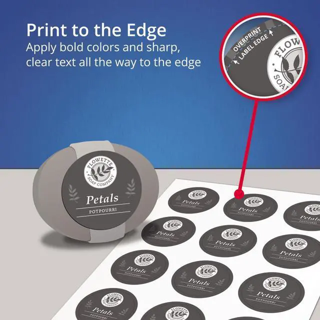 Alt view image 15 of 17 - Avery Printable Waterproof Round Labels with Sure Feed, 2.5" Diameter, White, 72 Customizable Labels (22856)