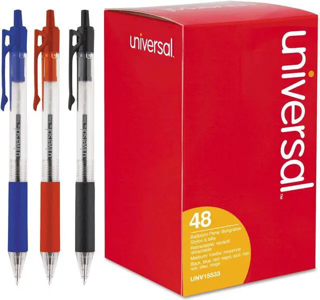 Alt view image 12 of 17 - Universal Comfort Grip Clear Barrel Retractable Ballpoint Pen Black Ink 1mm 48/Set 15533