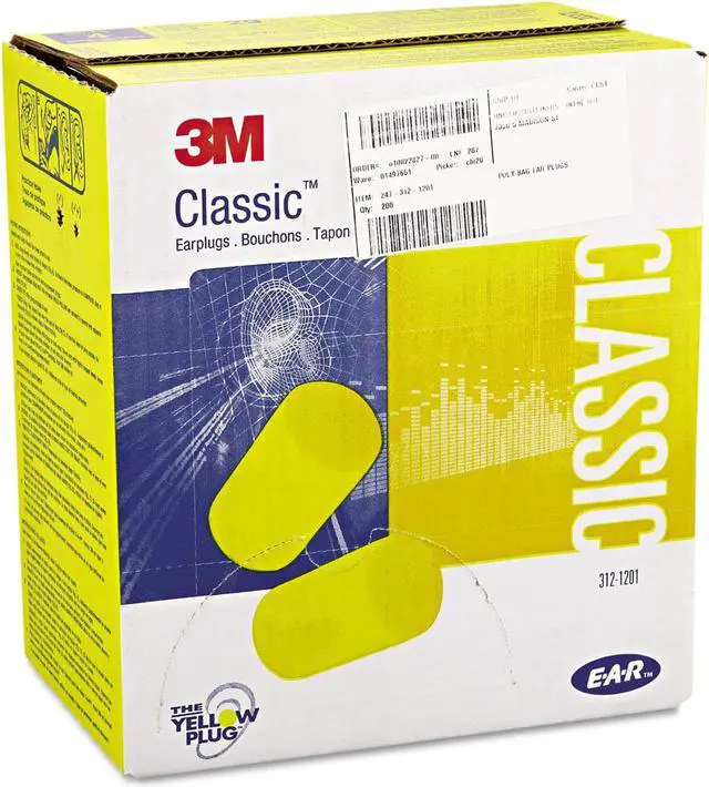 Alt view image 13 of 13 - 3M E·A·R Classic Single-Use Earplugs, Cordless, 29NRR, Yellow