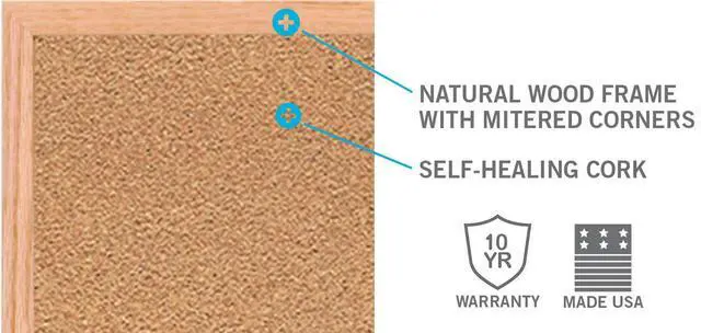 Alt view image 11 of 11 - Ghent 1434-1 Natural Cork Bulletin Board with Wood Frame - 46.5" x 36" - Tan Surface, Oak Finished Wood Frame
