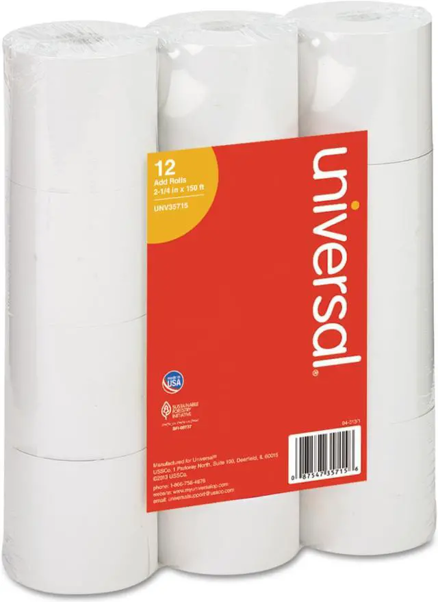 Alt view image 5 of 5 - UniversalAdding Machine/Calculator Roll, 16 lb, 1/2" Core, 2-1/4"x150 ft, White, 12/Pack
