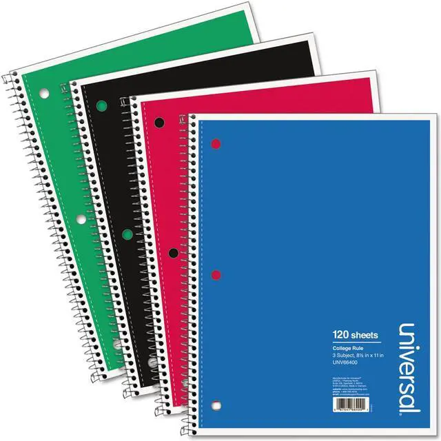 Main image of Universal 3 Sub. Wirebound Notebook 11 x 8 1/2 College Rule 120 Sheets Black Cover 66400