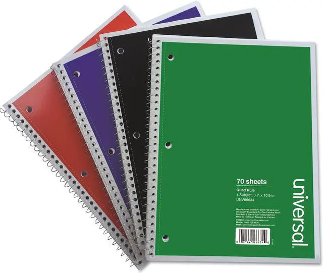 Main image of Universal Wirebound Notebook Quadrille Rule 8" x 10.5" 1 Subject Assorted 4/Pack 66634