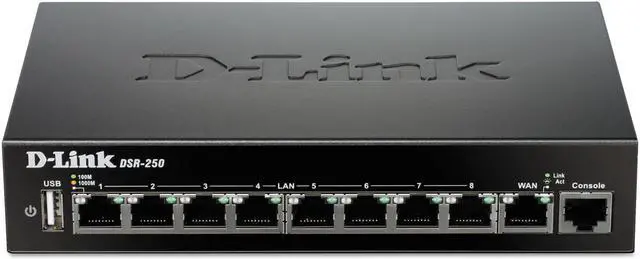 Alt view image 3 of 20 - D-LINK SYSTEMS DSR-250 WIRED SSL VPN ROUTER, 8 GIGABIT PORTS,  1 WAN. LIMITED LIFETIME WARRANTY.