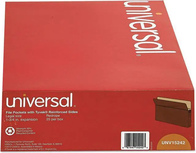 Alt view image 3 of 5 - UNIVERSAL 1 3/4 Inch Expansion File Pockets Straight Tab Legal Redrope/Manila 25