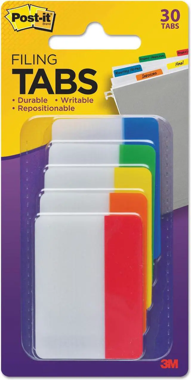Alt view image 9 of 14 - 3M File Tabs 2 x 1 1/2 Assorted Primary 30/Pack 686ROYGB