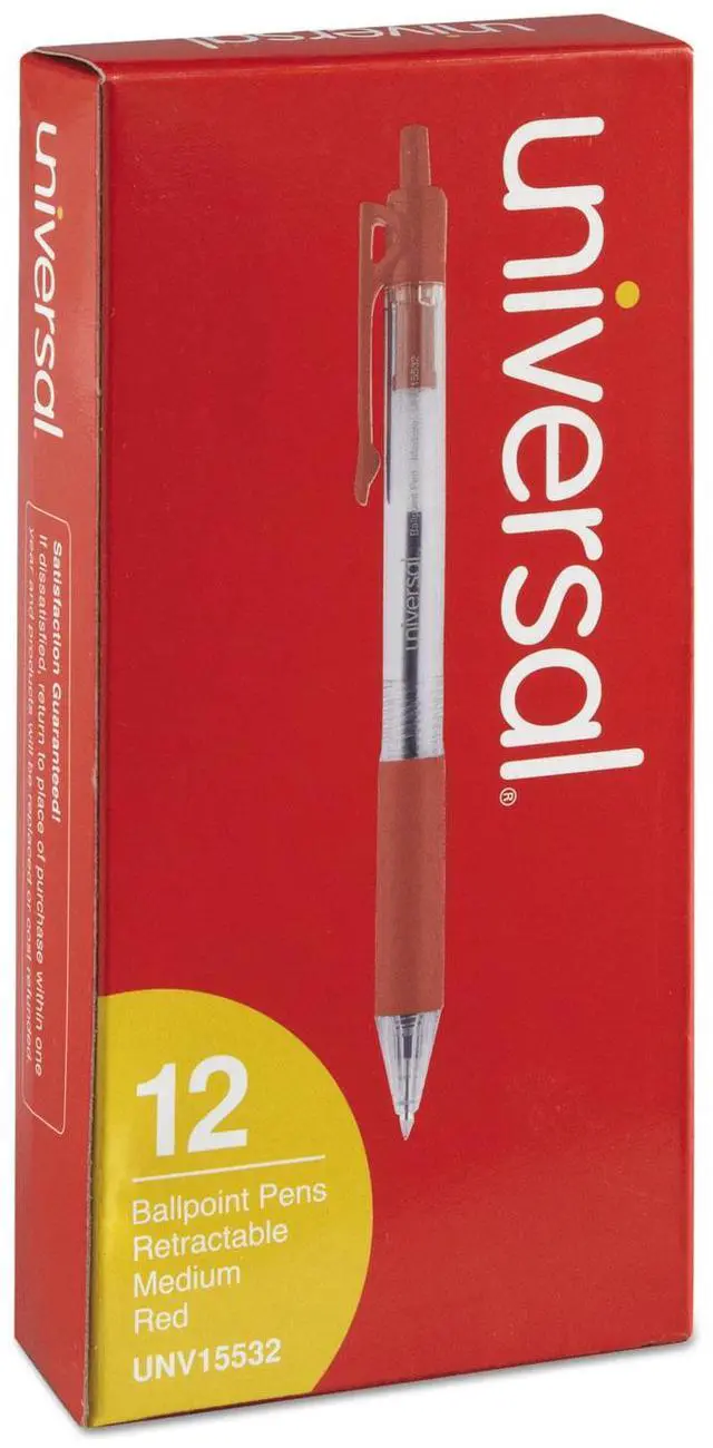 Alt view image 11 of 15 - UNIVERSAL Economy Retractable Ballpoint Pen Red Ink Clear 1mm Dozen 15532