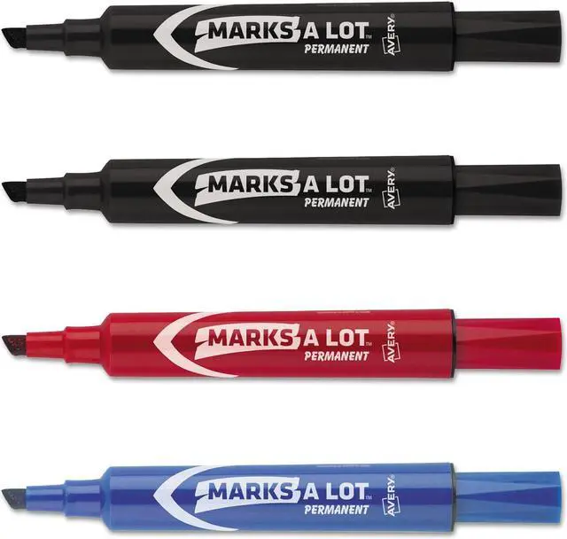 Alt view image 12 of 17 - Marks-A-Lot Regular Desk Style Permanent Marker Chisel Tip Assorted 4/Set 07905