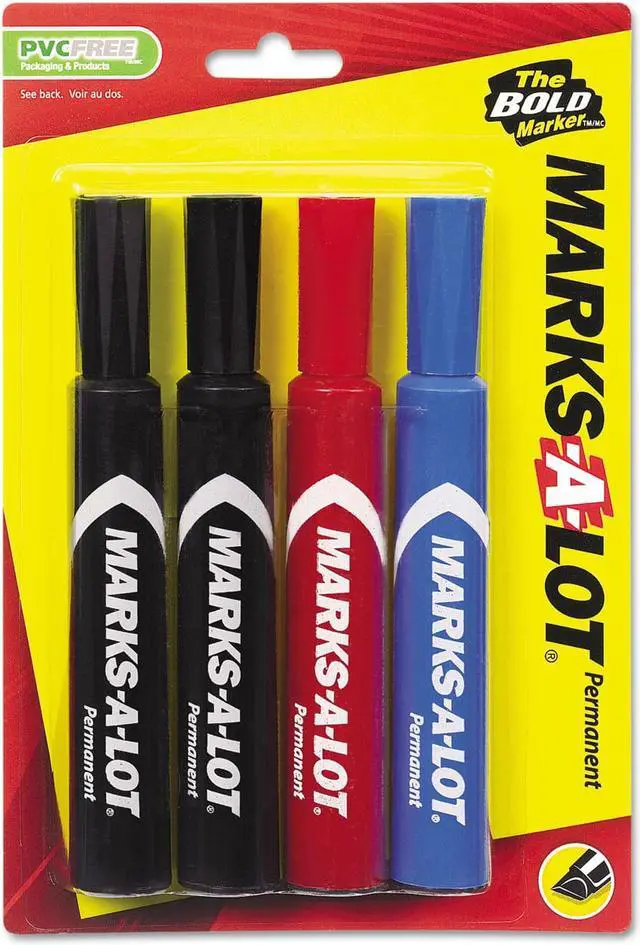 Alt view image 2 of 17 - Marks-A-Lot Regular Desk Style Permanent Marker Chisel Tip Assorted 4/Set 07905