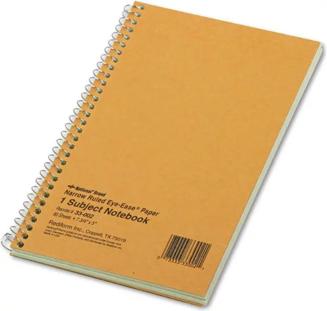 Main image of National Subject Wirebound Notebook Narrow Rule 5 x 7 3/4 Green 80 Sheets 33002