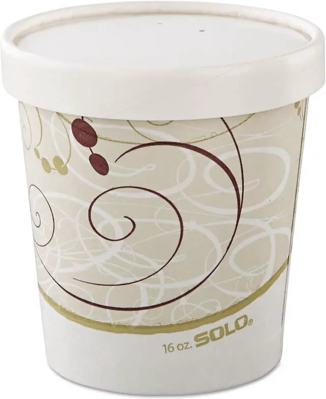 Alt view image 3 of 12 - Flexstyle Double Poly Paper Container/Lid Combo 16 oz Symphony 25 Combos/Sleeve 10 Sleeves/Carton KHB16AJ8000