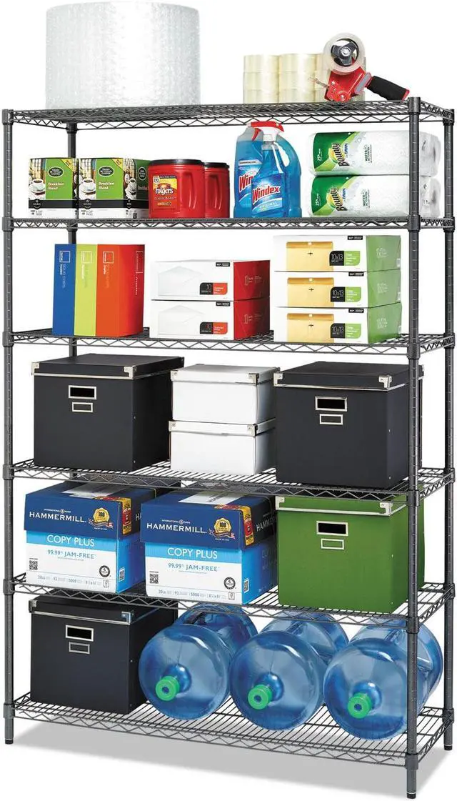 Alt view image 7 of 19 - Alera - 6TCOM4818BA - Commercial Wire Shelving, Six-Shelf, 48w x 18d x 72h, Black Anthracite