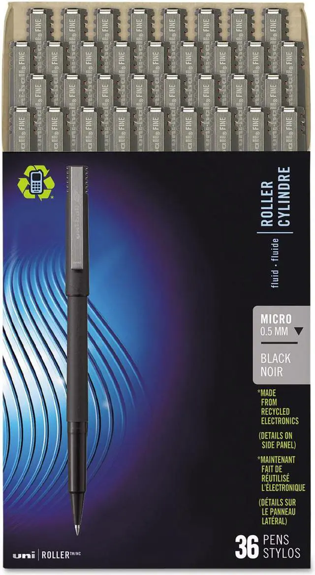 Alt view image 2 of 7 - uni-ball Stick Roller Ball Pen Micro 0.5mm Black Ink Black Matte Barrel 36/Pack 1921065
