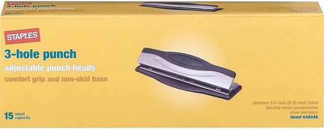 Staples 26639 Adjustable 3-Hole Punch 15 Sheet Capacity 649446 