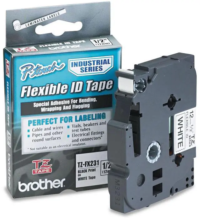 Alt view image 18 of 20 - Brother TZE-FX231 Black on White Flexible ID Tape for P-touch Label Printer, 12 mm (0.47")  x 8 m (26.20 ft.) - 1 Each