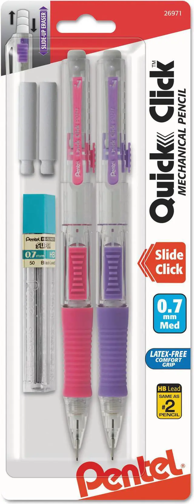 Main image of Pentel QUICK CLICK Mechanical Pencil, HB, No.2, 0.7 mm, Assorted Barrel, 2/Pack