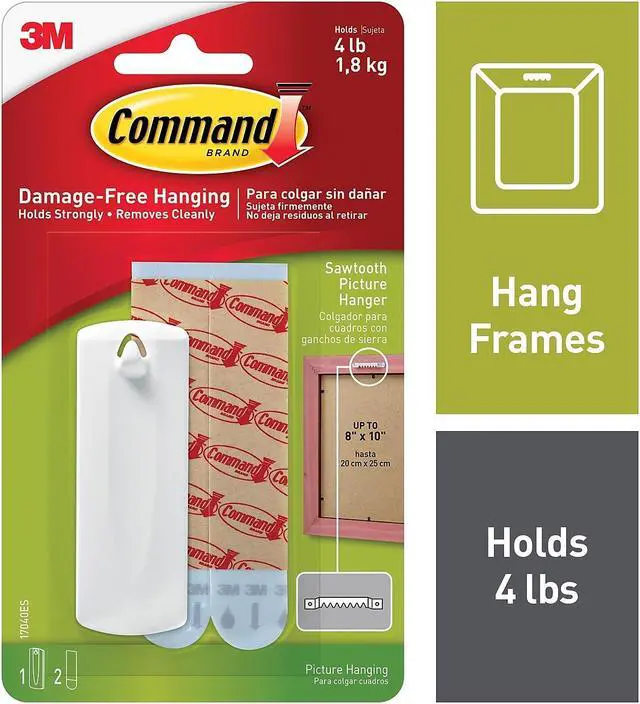 Alt view image 7 of 20 - 3M 17040 Command Sawtooth Picture Hanger 1 hook, 2 strips