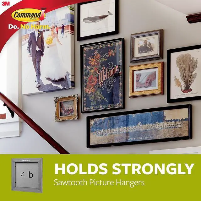 Alt view image 9 of 20 - 3M 17040 Command Sawtooth Picture Hanger 1 hook, 2 strips
